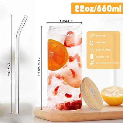 XXL Cocktailgläser mit Deckel und Glasstrohalme 660ml 4x Set