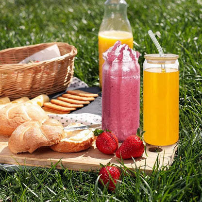 XXL Cocktailgläser mit Deckel und Glasstrohalme 660ml 4x Set