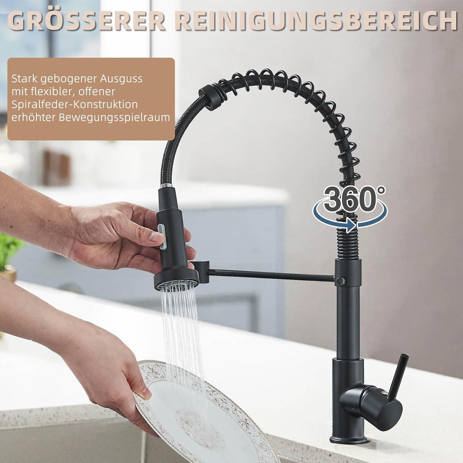 Ausziehbarer Wasserhahn Schwarz 360° schwenkbar Küchenarmatur