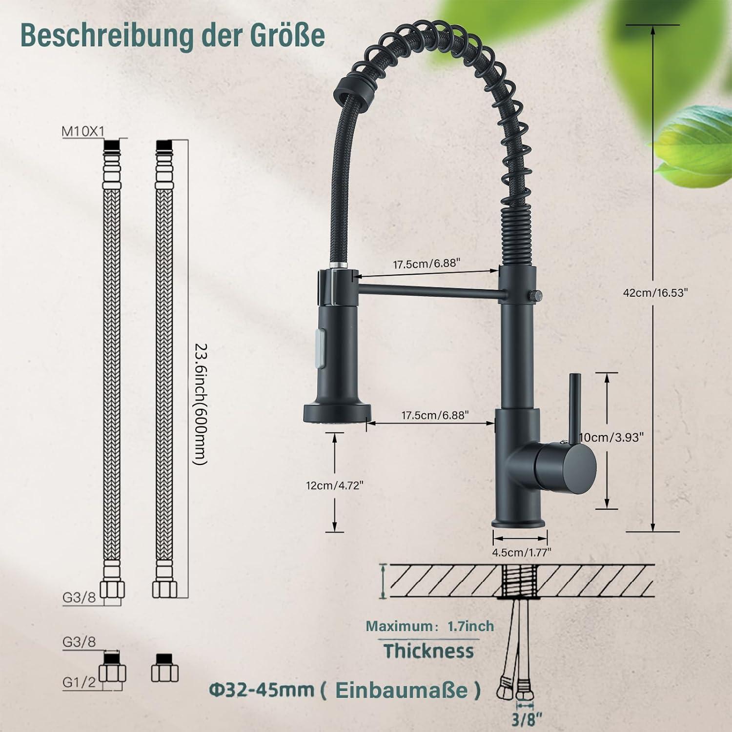Schwarzer Küchenarmatur mit ausziehbarer Brause, 360° Schwenkbar - Hochdruck-Edelstahl