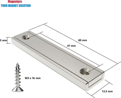 Rechteckmagnete 16 Stück 30 KG Kraft 60x13,5x5 mm mit Loch und