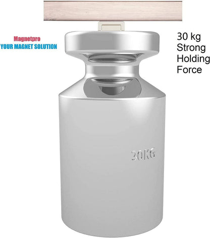 16er Set Magnetpro Rechteckmagnete 30 kg Kraft 60x13.5x5 mm mit Loch Stahlkapsel
