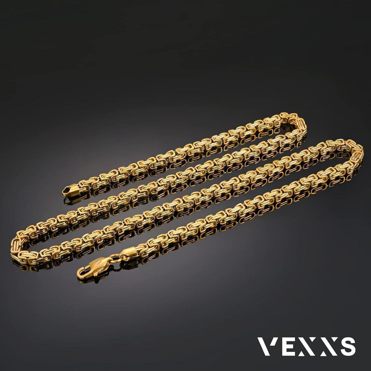 Königskette 4/6mm 18K Gold beschichtet Edelstahl, Herren Damen, 45-65cm