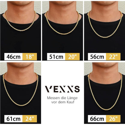 Königskette 4/6mm 18K Gold beschichtet Edelstahl, Herren Damen, 45-65cm