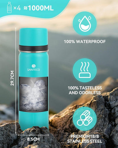 SANTECO Thermosflasche Edelstahl 1l, 500ml BPA-frei Isolierflasche Trinkbecher