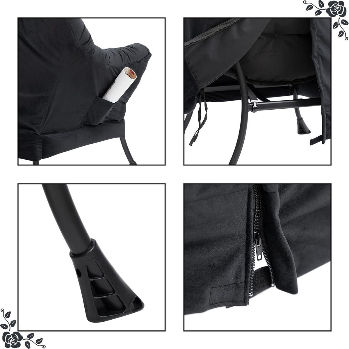 Ohrensessel mit Hocker | Samt Relaxsessel Wohnzimmer Sessel Schwarz
