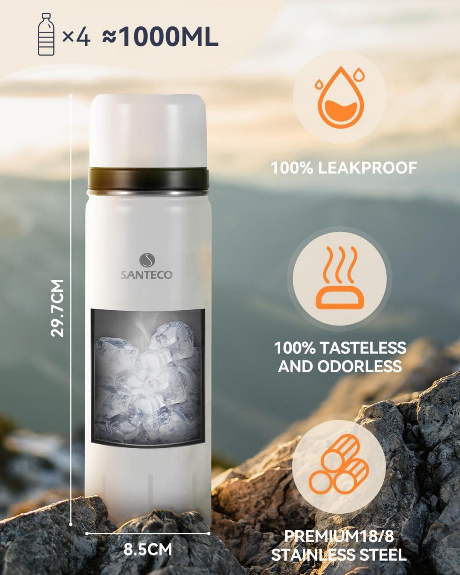 Thermoskanne Edelstahl 1l, 500ml, Auslaufsicher Isolierflasche Trinkbecher