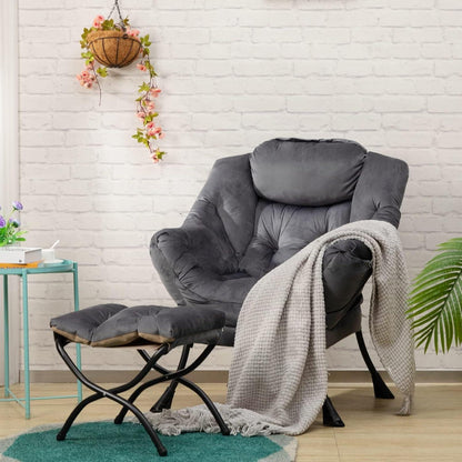 Ohrensessel mit Hocker – Grau Dunkelgrau, bequemer Relaxsessel