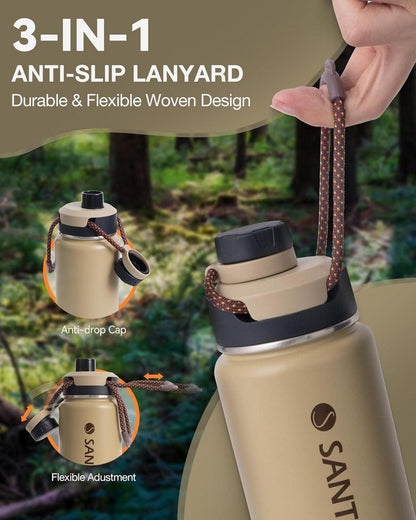 Trinkflasche Edelstahl isoliert BPA-frei 710ML Auslaufsicher Sportdeckel Khaki