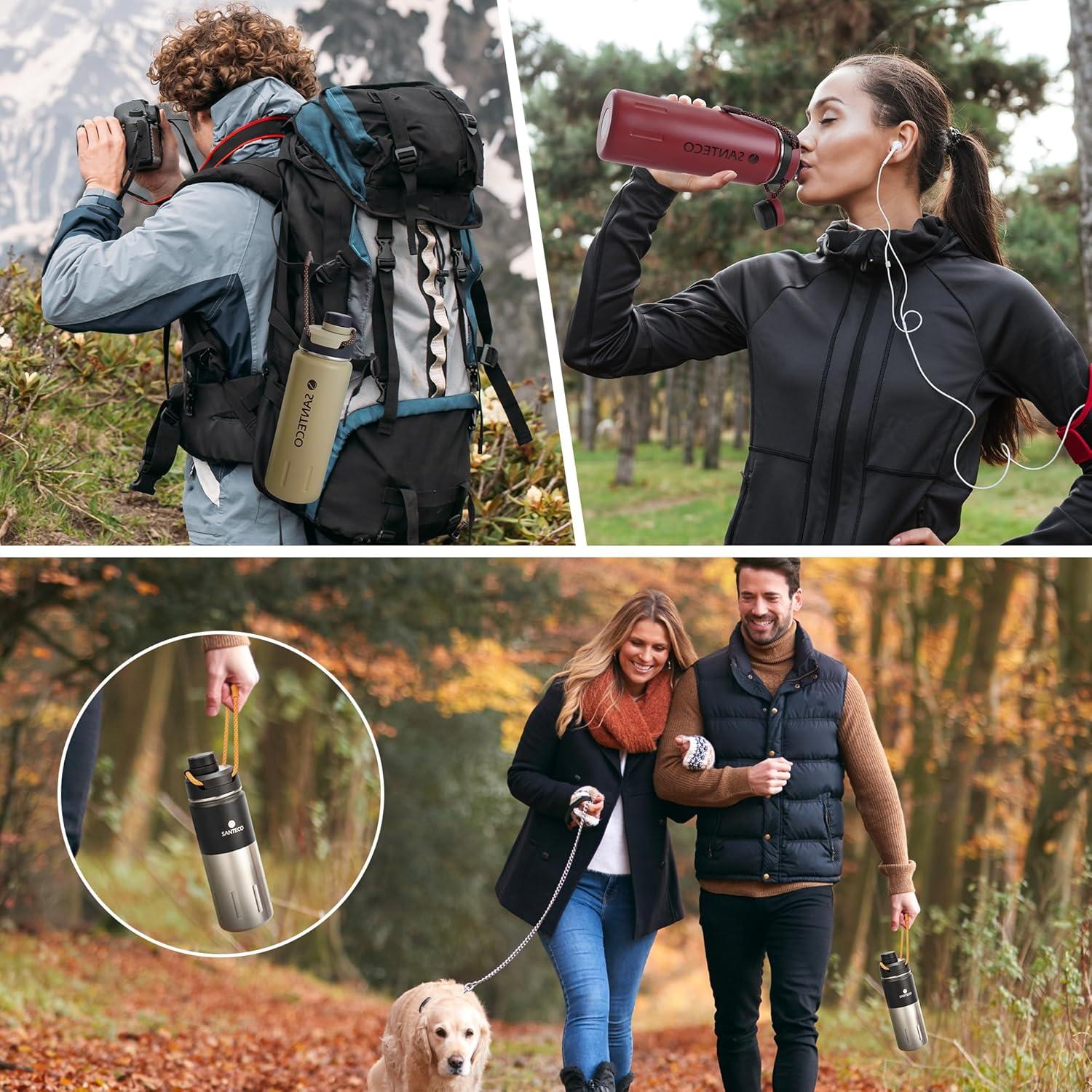 SANTECO Trinkflasche Edelstahl isoliert 500-710ML BPA-frei Sportdeckel