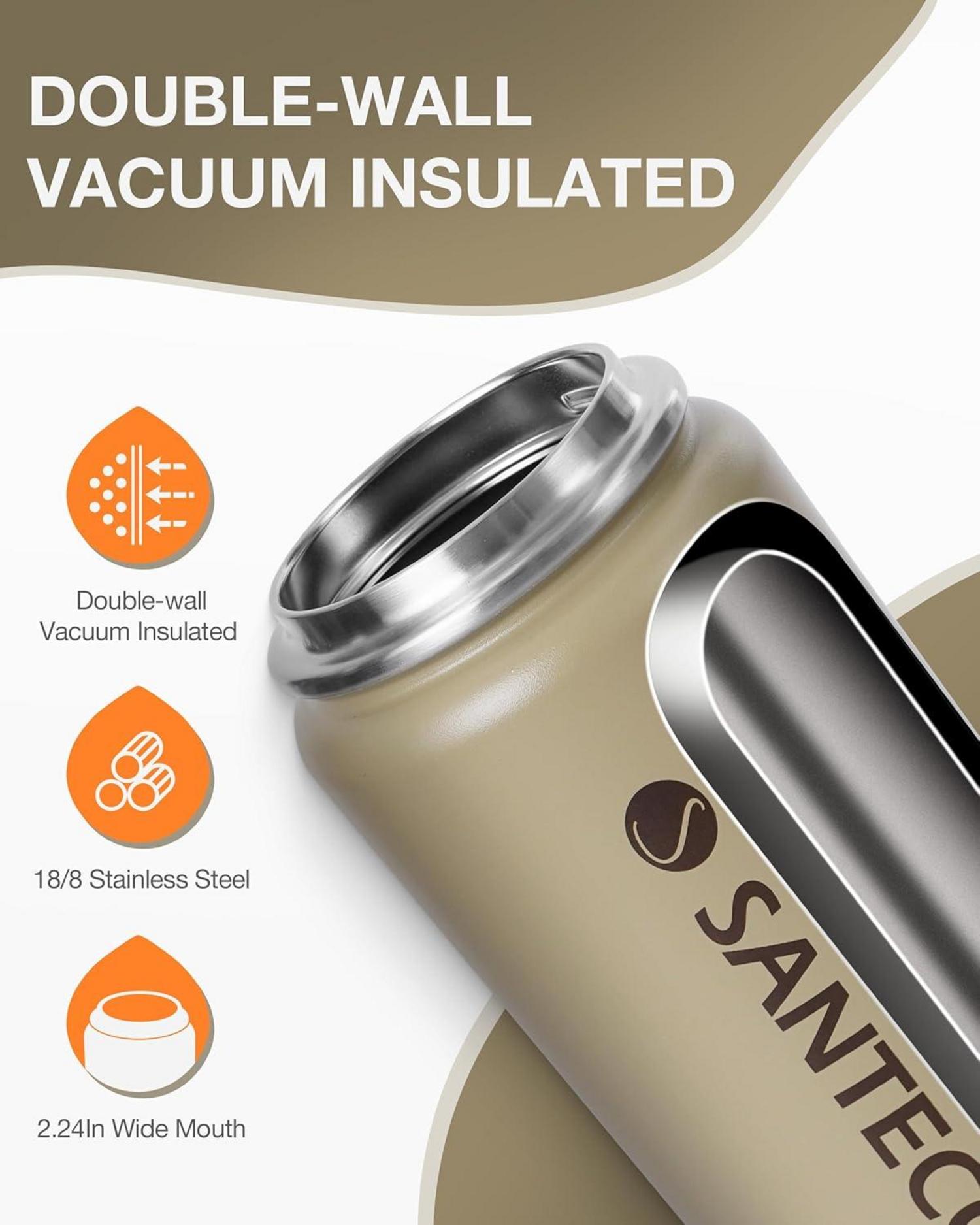 SANTECO Trinkflasche Edelstahl isoliert 500-710ML BPA-frei Sportdeckel