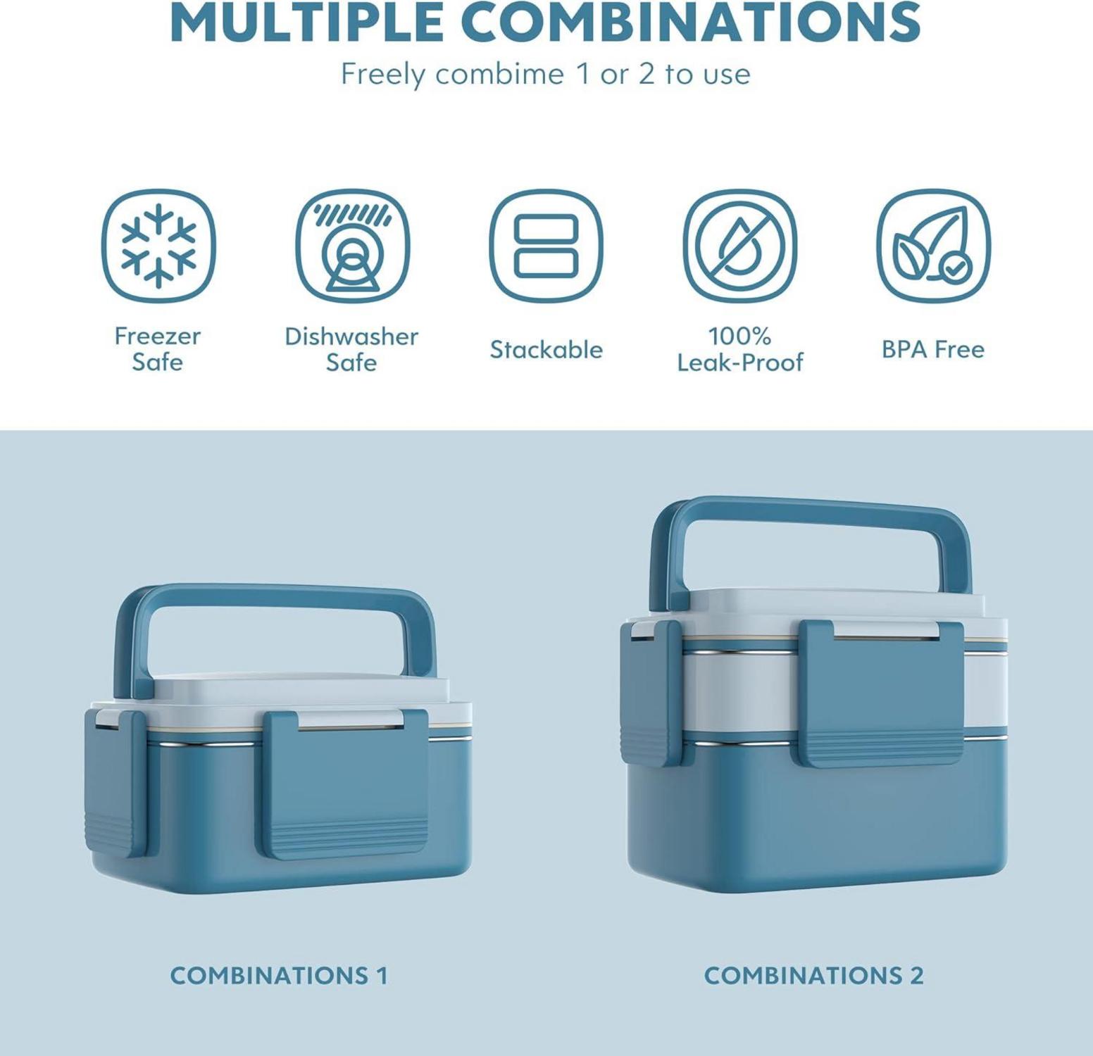 WayEee Bento Box Lunchbox Erwachsene Edelstahlfach 1500ml Blau