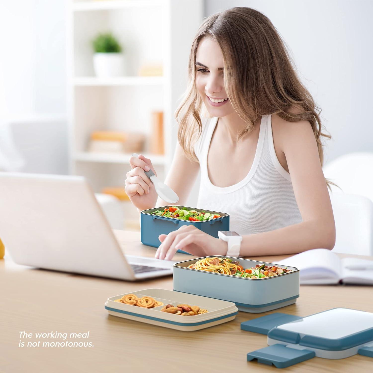 WayEee Bento Box Lunchbox Erwachsene Edelstahlfach 1500ml Blau