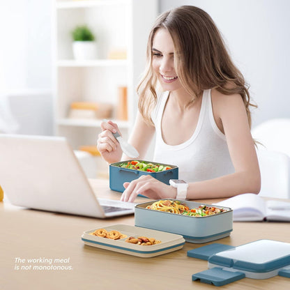 WayEee Bento Box Lunchbox Erwachsene Edelstahlfach 1500ml Blau