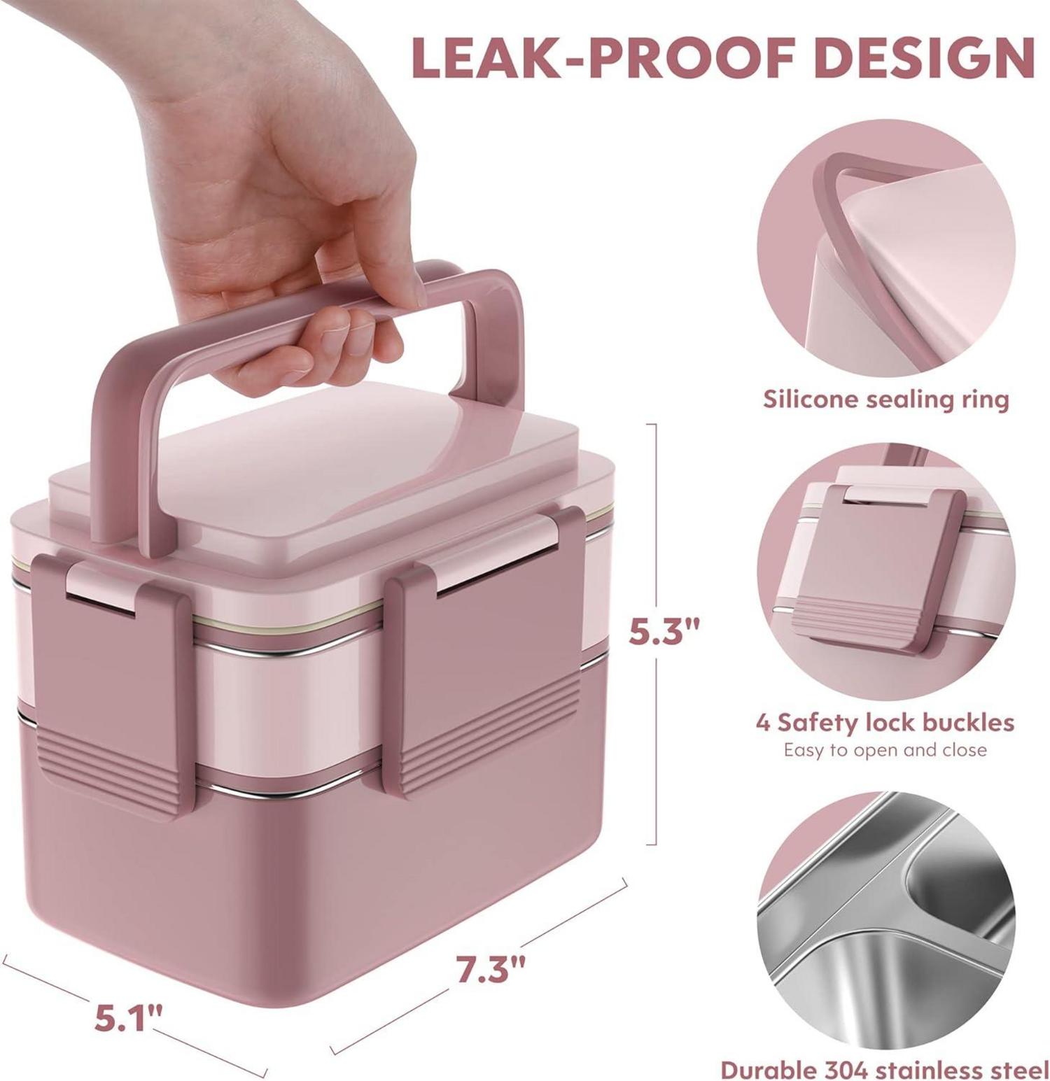 Bento Box Lunchbox Edelstahlfach Auslaufsicher 1500ml BPA Frei Rosa