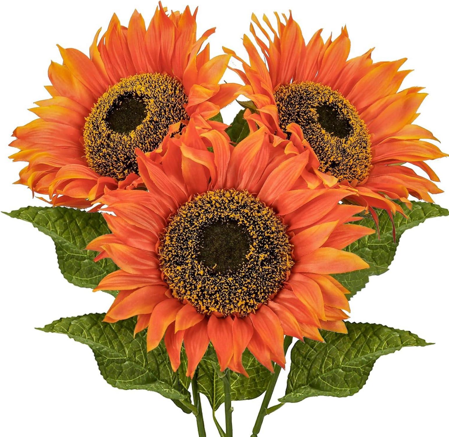 Künstliche Sonnenblumen Groß Deko Set Orange 3 Stück