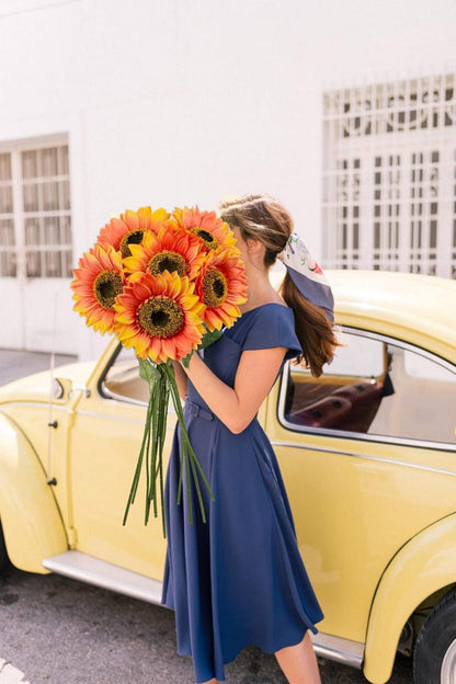 Künstliche Sonnenblumen Groß Orange Hochwertige Deko 6 Stück 7 Zoll