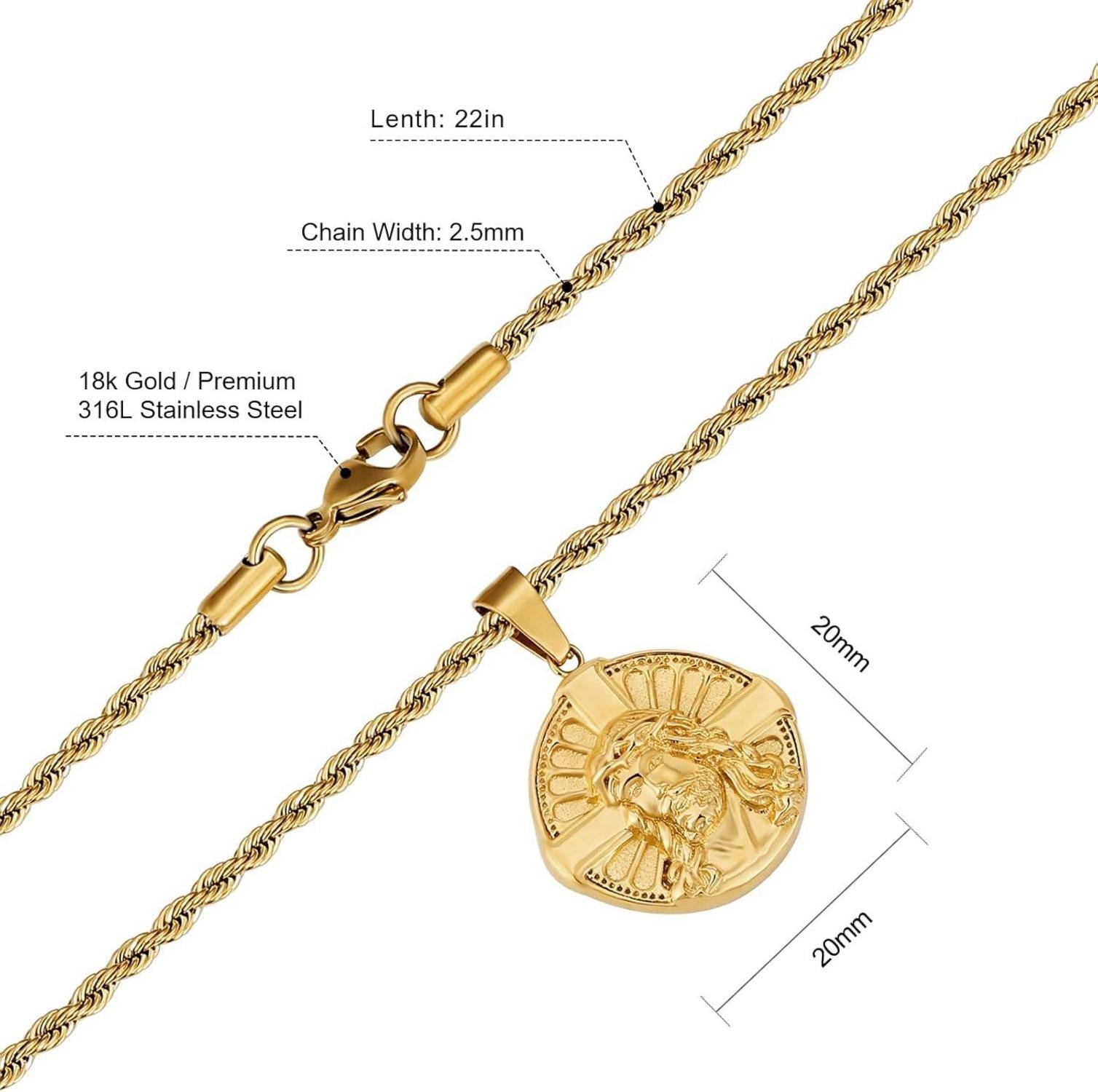 Herren Kette Jesus Kompass Löwe Goldkette 55,9cm vergoldet