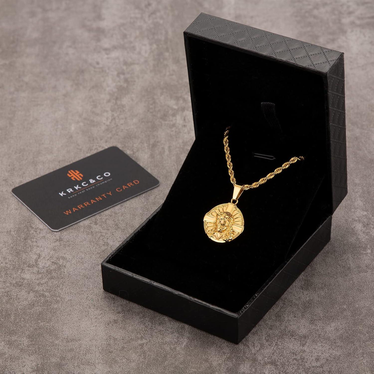 Herren Kette mit Münze Anhänger Kompass Löwe St. Christopher Jesus