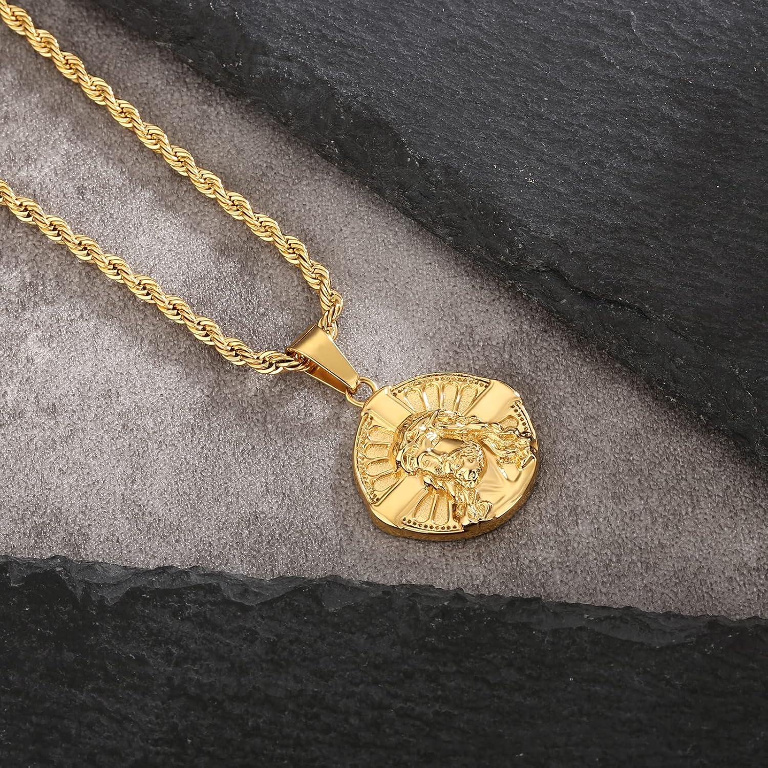 Herren Kette Jesus Kompass Löwe Goldkette 55,9cm vergoldet