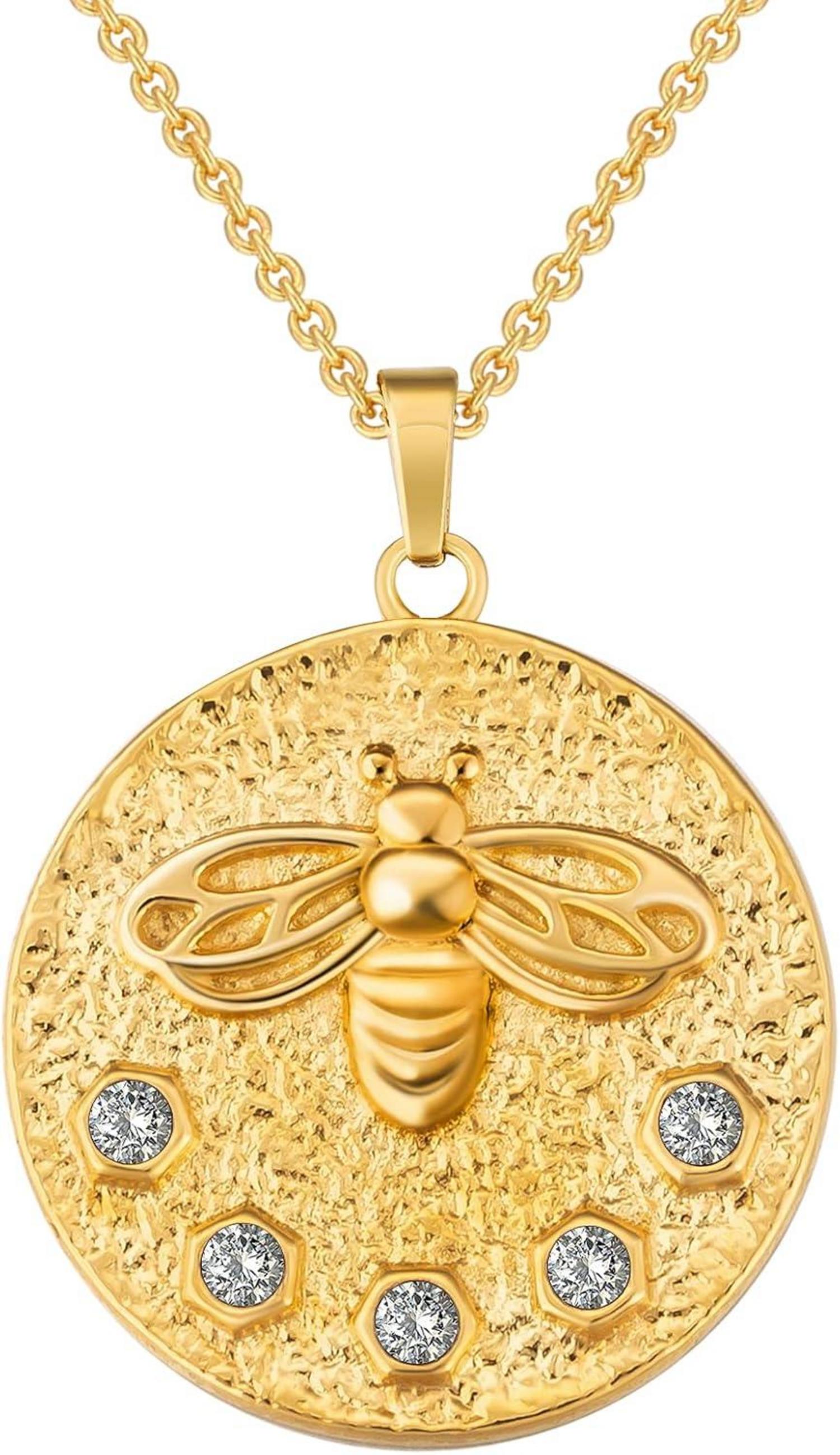 Biene Anhänger Kette vergoldet Edelstahl Geschenk Frauen 41+5cm