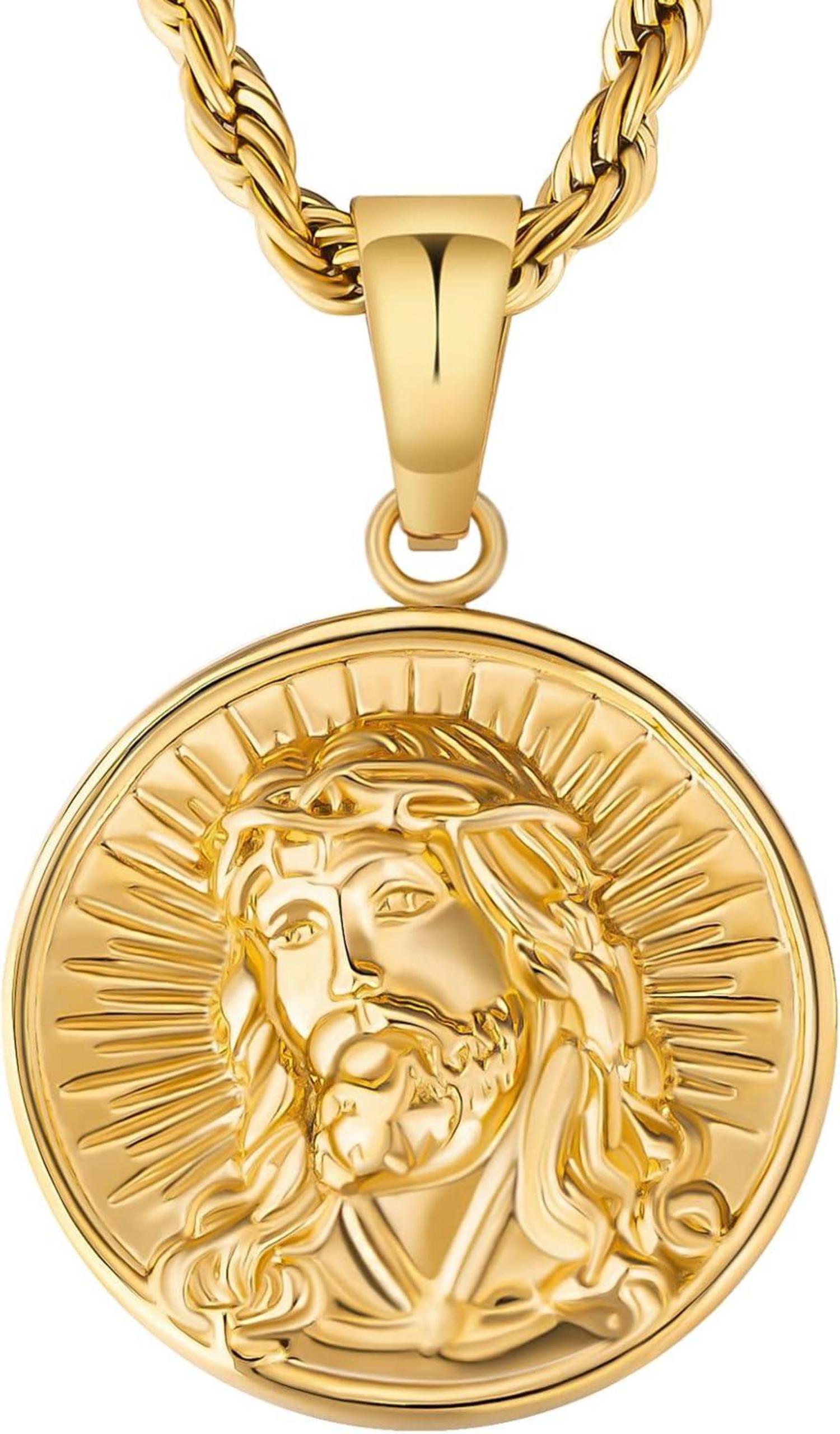 Goldene Jesus Münze Anhänger Kordelkette 55,9cm 2,5mm