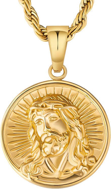 Goldene Jesus Münze Anhänger Kordelkette 55,9cm 2,5mm