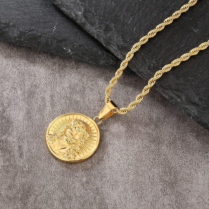 Herren Goldkette mit Jesus Anhänger 18K vergoldet, 55,9cm Kordelkette
