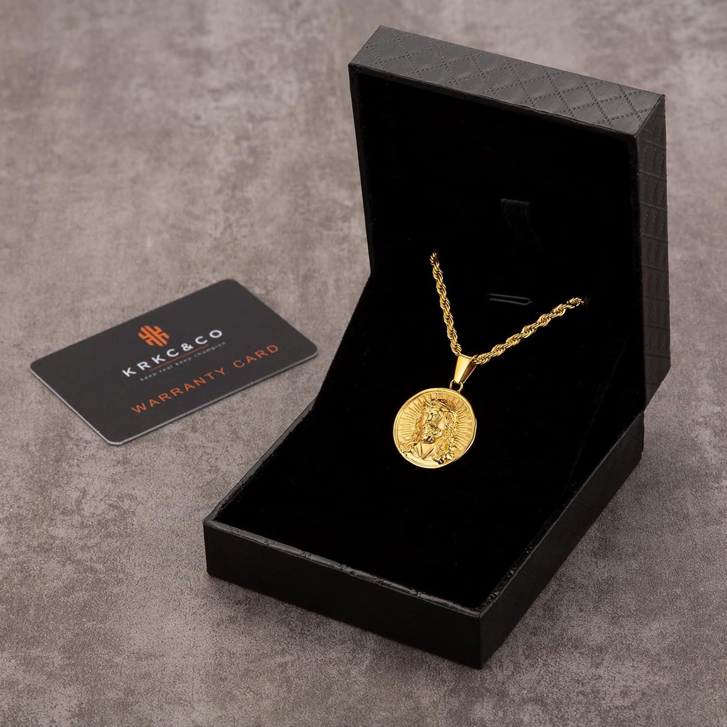 Herren Kette Jesus Goldkette Münze Anhänger 18K vergoldet Edelstahl