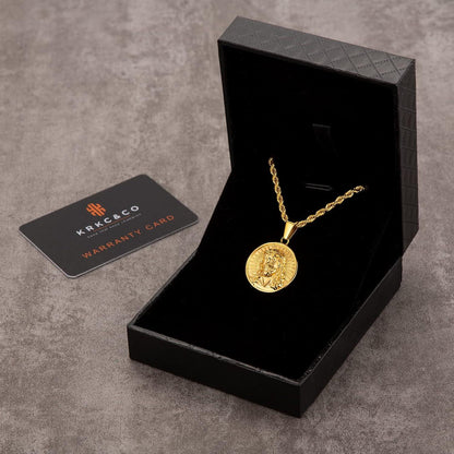Herren Kette Jesus Goldkette Münze Anhänger 18K vergoldet Edelstahl