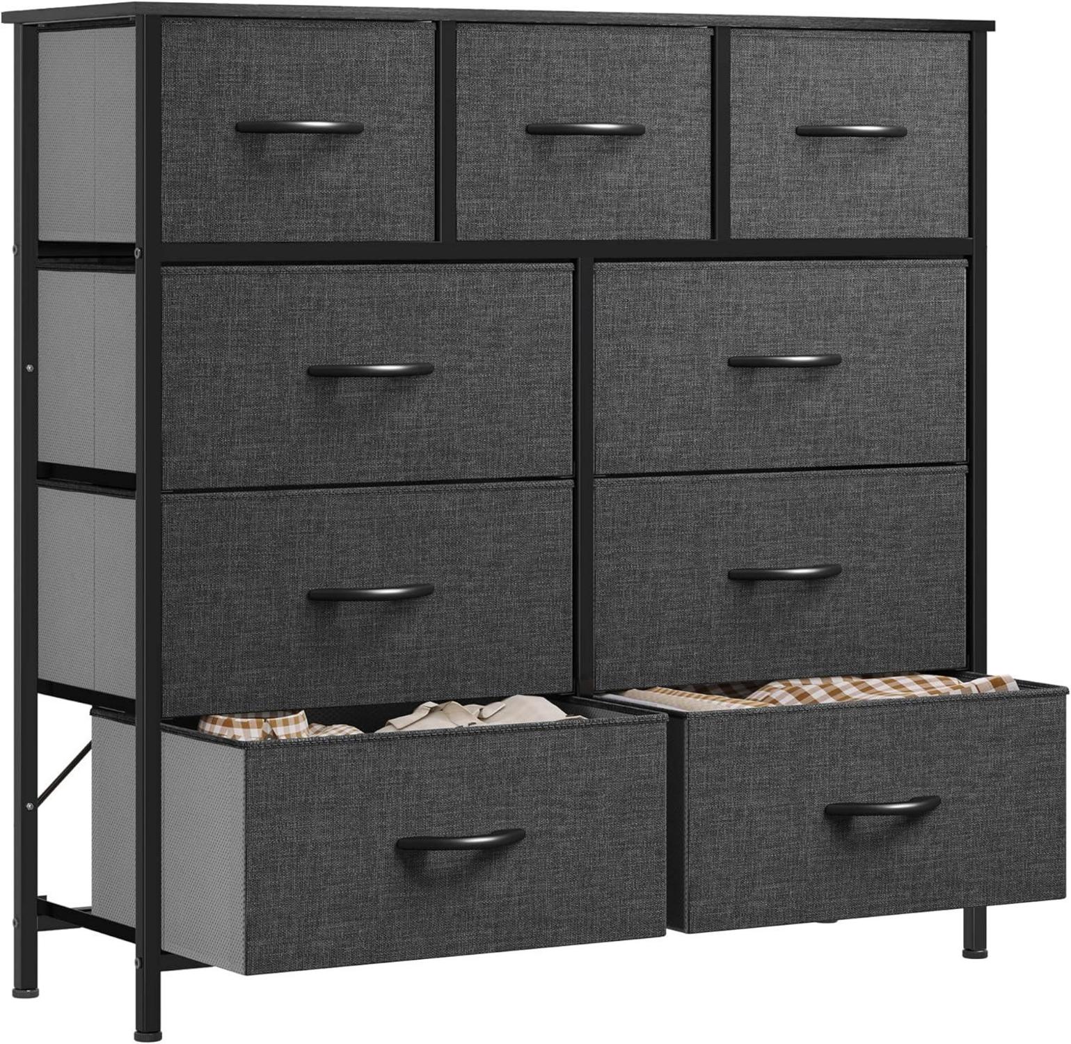 YITAHOME Kommode 9 Schubladen Stoff Schwarzgrau