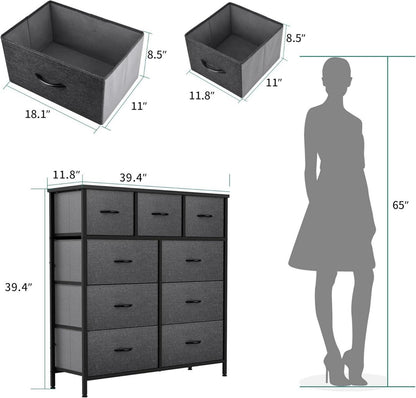 YITAHOME Kommode 9 Schubladen Stoff Schwarzgrau