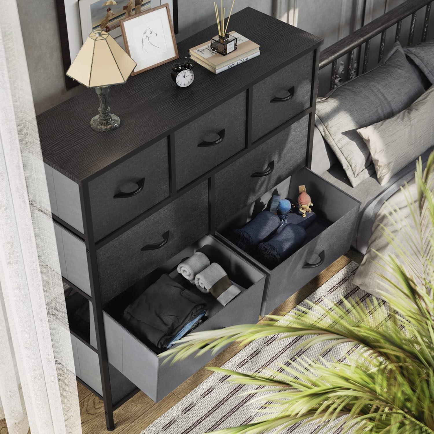 YITAHOME Kommode mit 9 Schubladen Stoff Industrial Stil Schwarzgrau