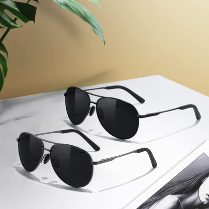 Polarisierte Pilotenbrille Set 2 Paare Schwarz UV400 Retro Vintage