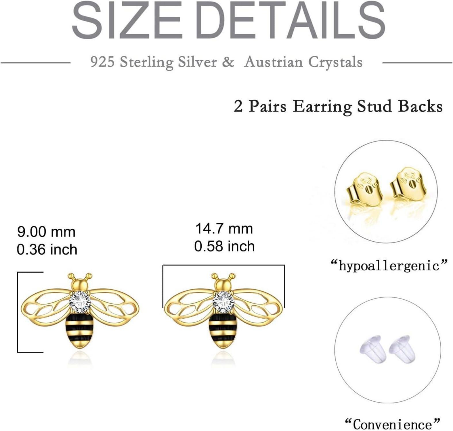 925 Sterling Silber Biene Ohrringe Ohrstecker für Damen Mädchen