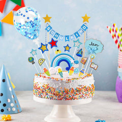 Tortendeko Einschulung Junge Blau Schulkind Girlande ABC Ballon