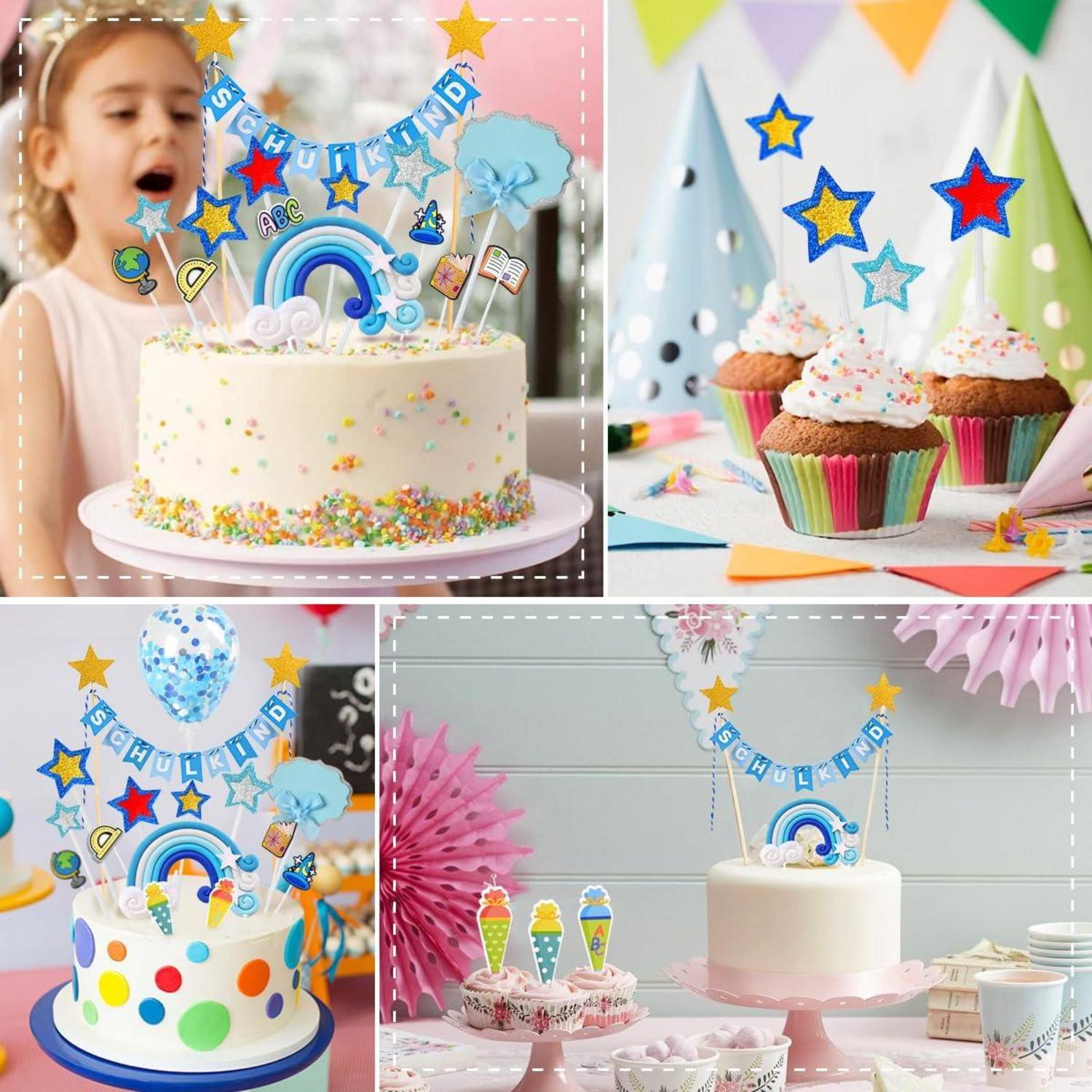 Tortendeko Einschulung Junge Blau Schulkind Kuchendeko Schulanfang