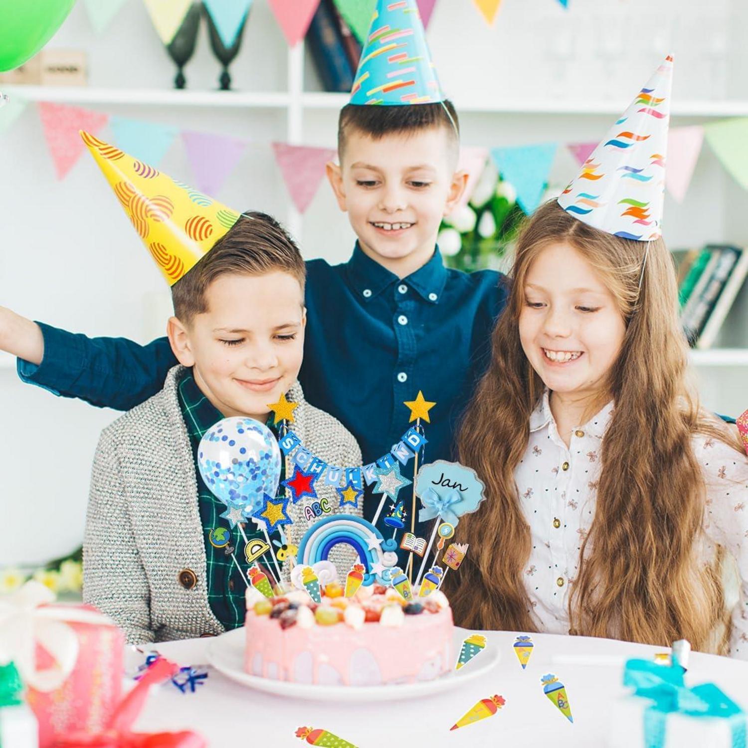 Tortendeko Einschulung Junge Blau Schulkind Kuchendeko Schulanfang