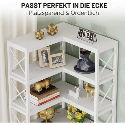 Hohes Eckregal mit Metallrahmen – Industrielles Bücherregal (Weiß)
