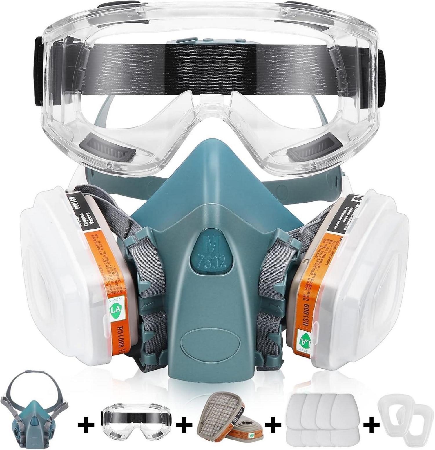 Atemschutzmaske mit Filterbox und Brille, 8 Filter-Baumwolle