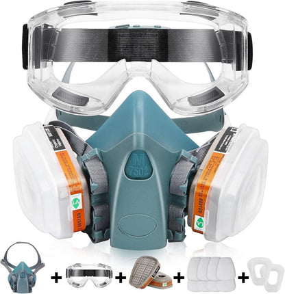 Atemschutzmaske mit Filterbox und Brille, 8 Filter-Baumwolle