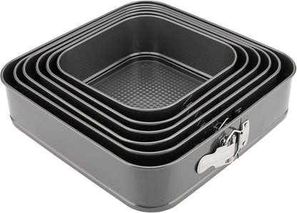 6er Set Eckige Kuchenformen mit Trapezoidal Tortenschaber, Schwarz
