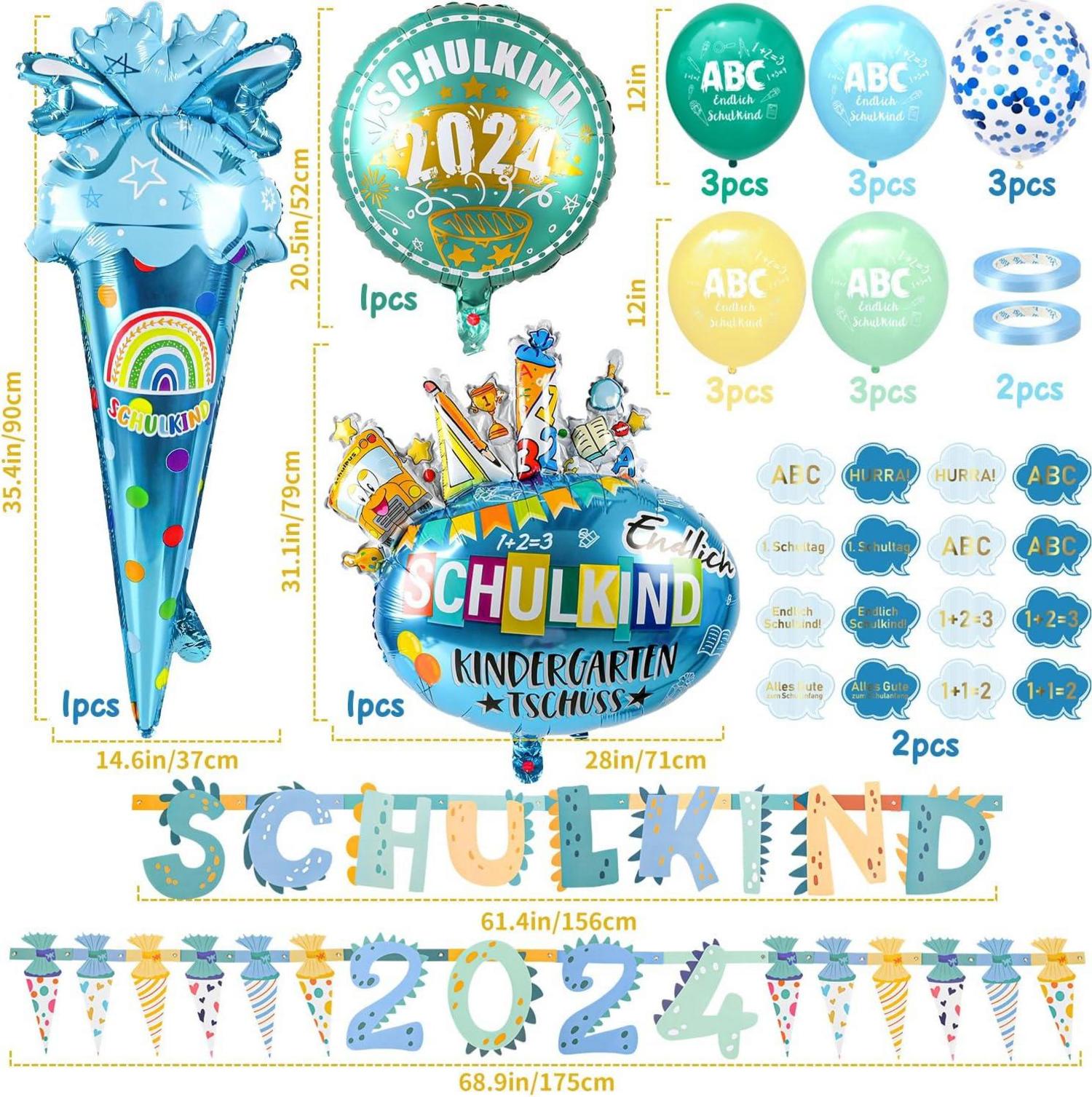 Einschulung Deko Junge 2024, Luftballon Zuckertüten Girlande