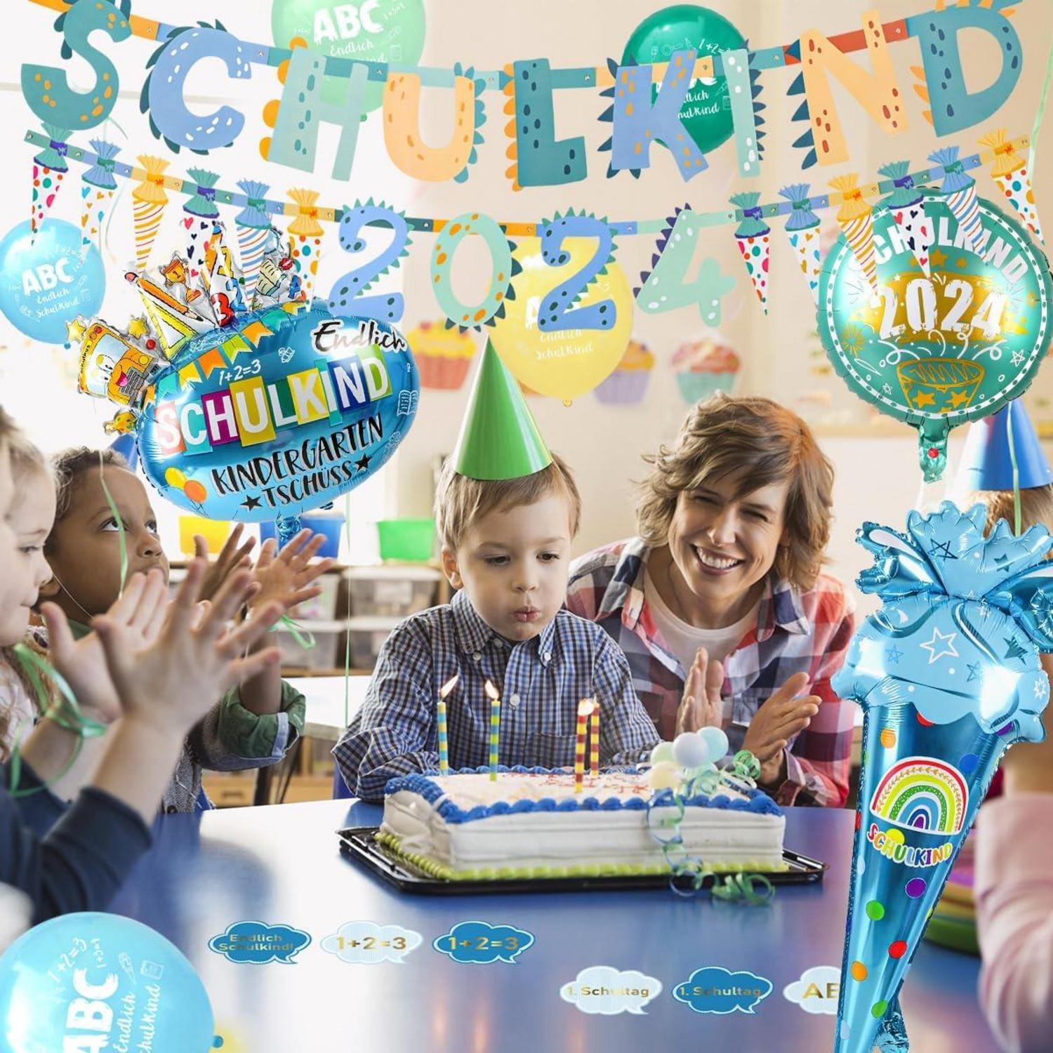 Einschulung Junge 2024 Deko Set: Girlanden Zuckertüten Luftballons