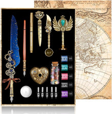 Federkiel und Tinte Set mit Seal und Wachsperlen - Blau