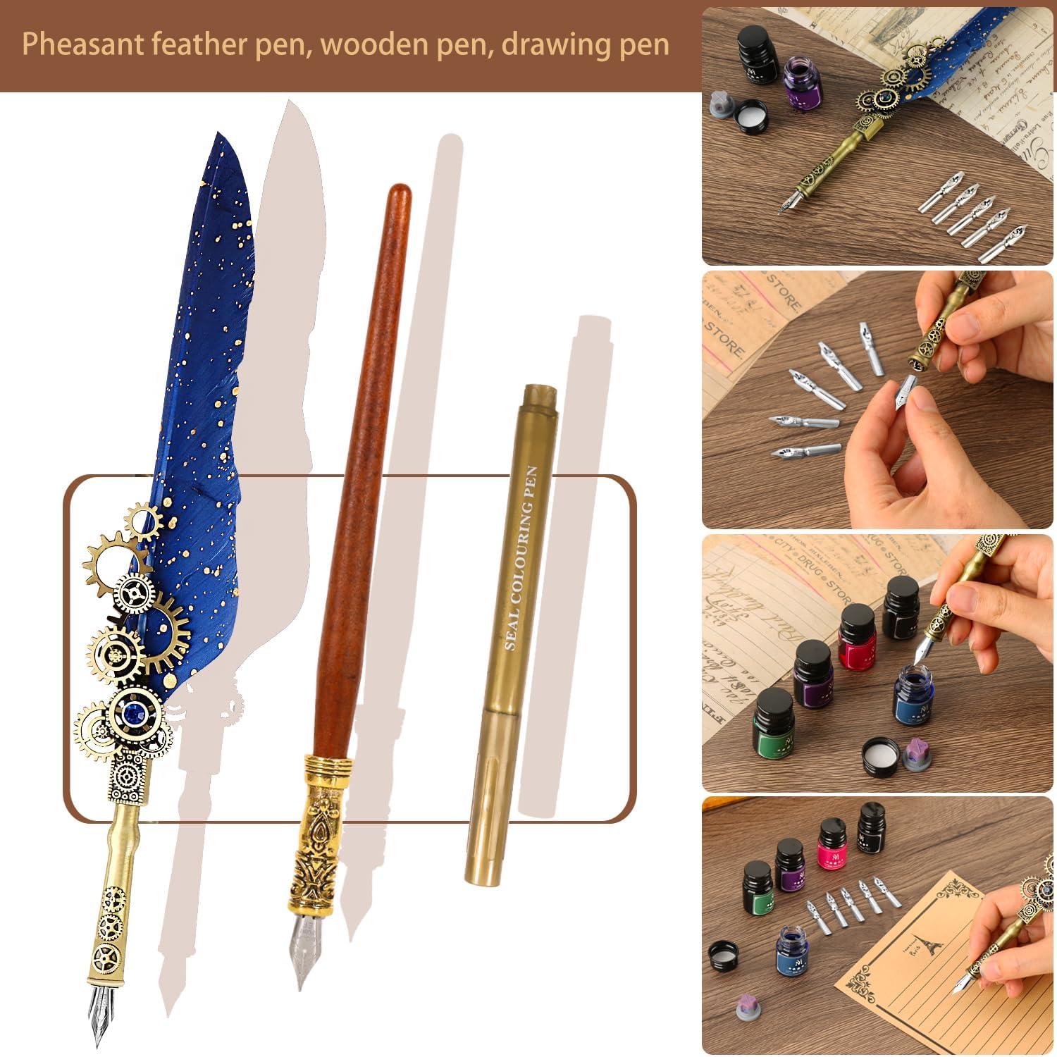 Federkiel und Tinte Set mit Seal und Wachsperlen - Blau