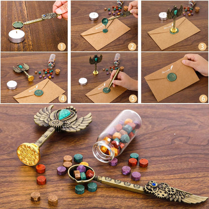 Federkiel und Tinte Set - Luxus Geschenk: 5 Federn, 5