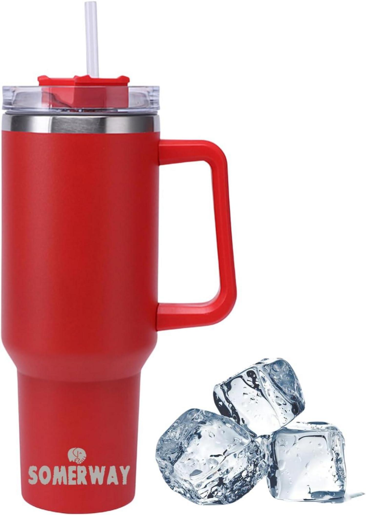 Isolierbecher mit Griff und Stroh 1182ml 40oz - Rot