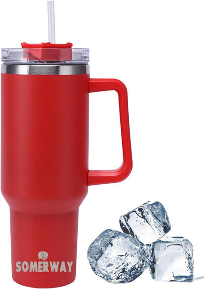 Isolierbecher mit Griff und Stroh 1182ml 40oz - Rot