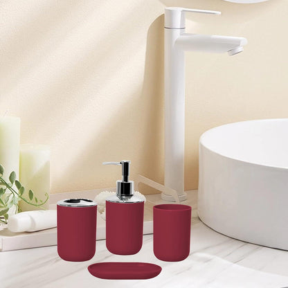 4-teiliges Badezimmer Set – Moderner Organizer in Weinrot
